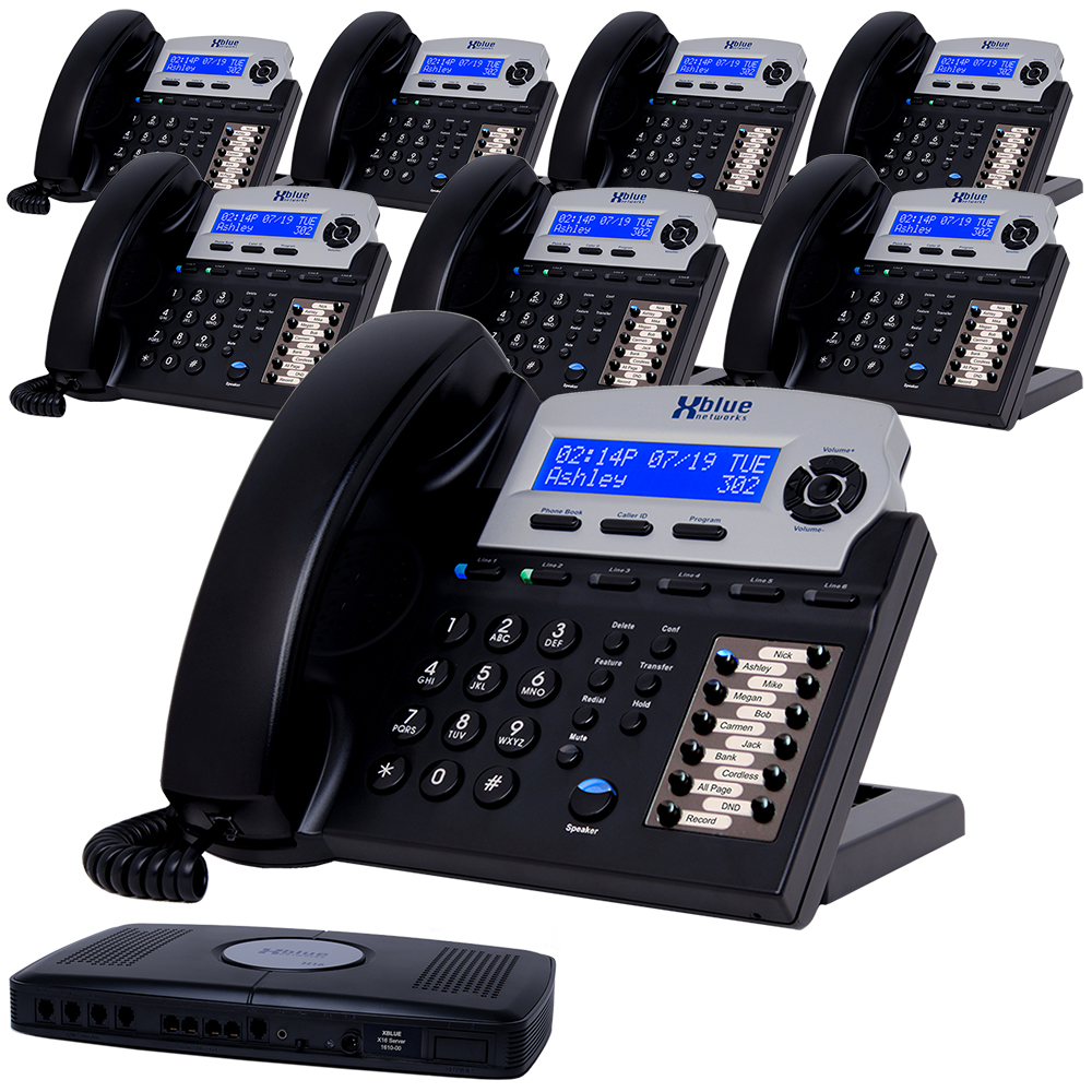 X16 Business Phone System w/ 8 Phones (CH) & 6 CO Line Ports - XBLUE