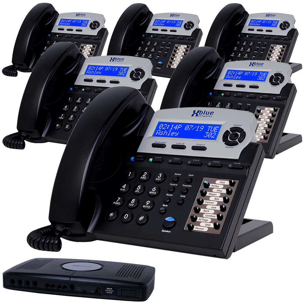 X16 Business Phone System w/ 6 Phones (CH) & 4 CO Line Ports - XBLUE